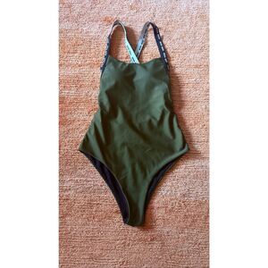 Miu Miu Logo Strap Swimsuit Olive Green One Piece Size S